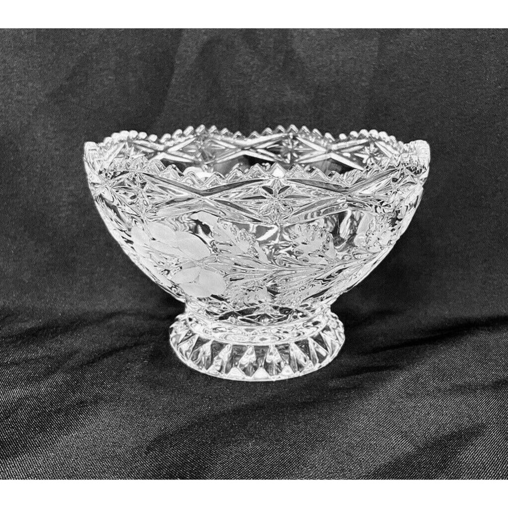 Crystal ABP American Brilliant Period Footed Clear Pedestal Candy Dish Floral
